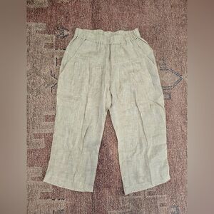 Yuvita cropped pull on oatmeal linen pants Lagenlook size medium